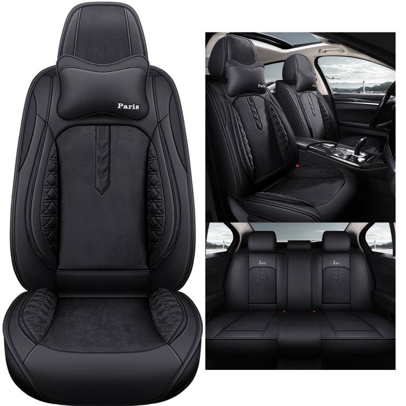 nenyan Autositzbezüge Komplett Set Universal in Premium Design | Schonbezüge für die Vordersitze & Rückbank | Auto Sitzbezüge Airbag Geeignet | Wasserdicht Sitzbezug - Schwarz von nenyan