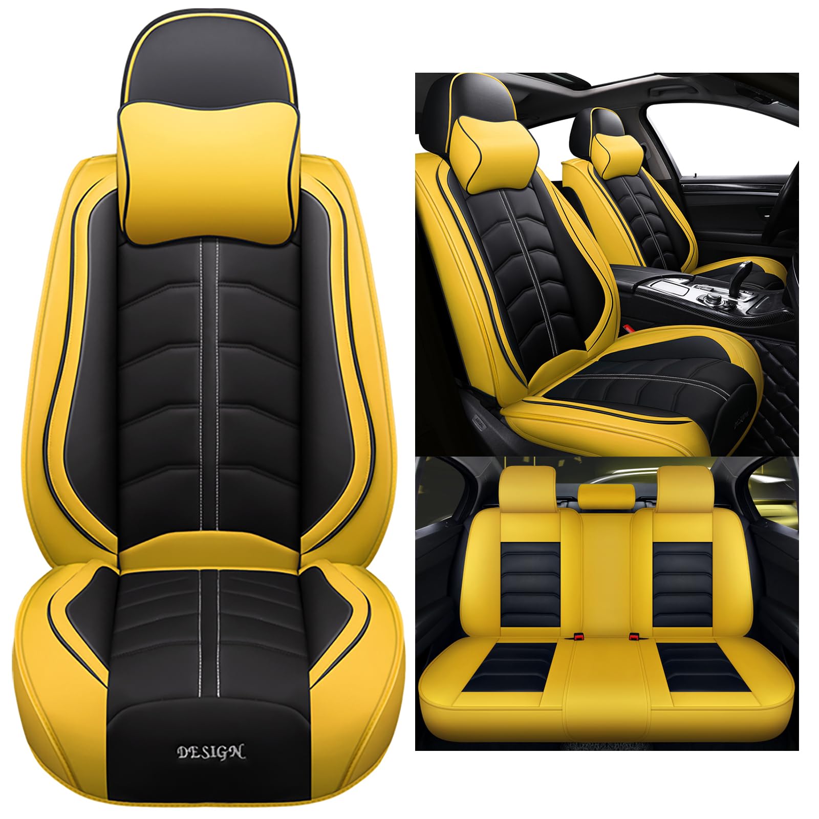 nenyan Autositzbezüge Komplett Set Universal in Premium Design | Schonbezüge für die Vordersitze & Rückbank | Auto Sitzbezüge Airbag Geeignet | Wasserdicht Sitzbezug - Gelb von nenyan