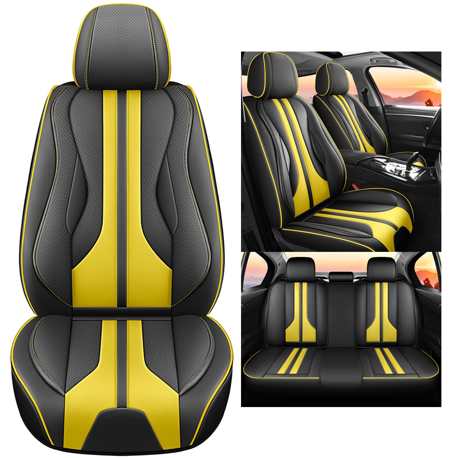 nenyan Autositzbezüge Komplett Set Universal in Premium Design | Schonbezüge für die Vordersitze & Rückbank | Auto Sitzbezüge Airbag Geeignet | Wasserdicht Sitzbezug - Gelb nenyan Autositzbezüge Komplett Set Universal in Premium Design | Schonbezüge für die Vordersitze & Rückbank | Auto Sitzbezüge Airbag Geeignet | Wasserdicht Sitzbezug - Gelb von nenyan