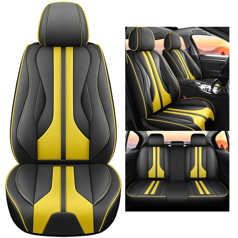 nenyan Autositzbezüge Komplett Set Universal in Premium Design | Schonbezüge für die Vordersitze & Rückbank | Auto Sitzbezüge Airbag Geeignet | Wasserdicht Sitzbezug - Gelb von nenyan