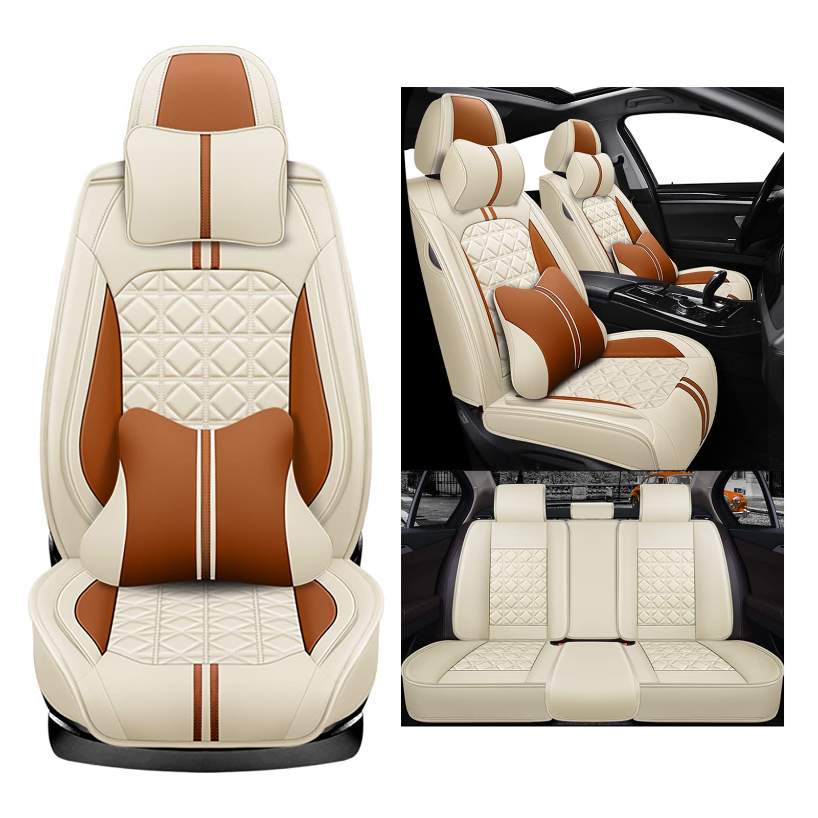 nenyan Autositzbezüge Komplett Set Universal in Premium Design | Schonbezüge für die Vordersitze & Rückbank | Auto Sitzbezüge Airbag Geeignet | Wasserdicht Sitzbezug - Orange Luxus von nenyan