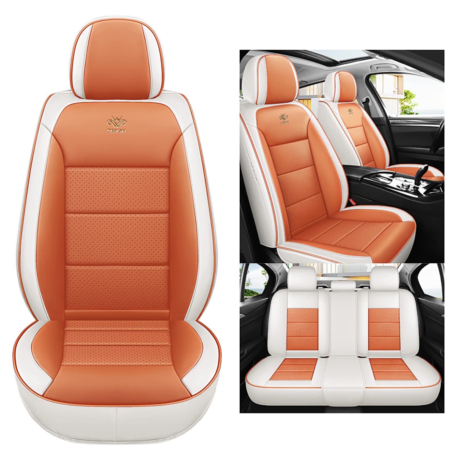 nenyan Autositzbezüge Komplett Set Universal in Premium Design | Schonbezüge für die Vordersitze & Rückbank | Auto Sitzbezüge Airbag Geeignet | Wasserdicht Sitzbezug - Orange von nenyan