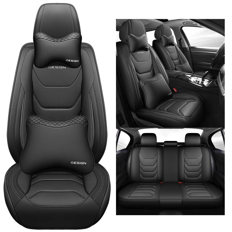 nenyan Autositzbezüge Komplett Set Universal in Premium Design | Schonbezüge für die Vordersitze & Rückbank | Auto Sitzbezüge Airbag Geeignet | Wasserdicht Sitzbezug - Schwarz von nenyan