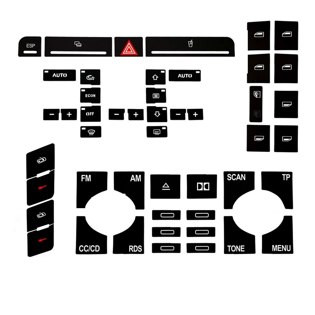 ningqonggongshi Auto Innenraum Tuning Kompatibel Mit Für A4 B6 B7 2000-2008 Reparaturaufkleber Fensterheberschalter Knopf Reparatursatz Armaturenbrett Panel ESP Alarm Klima(Set Type A) von ningqonggongshi