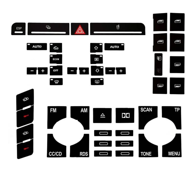 ningqonggongshi Auto Innenraum Tuning Kompatibel Mit Für A4 B6 B7 2000-2008 Reparaturaufkleber Fensterheberschalter Knopf Reparatursatz Armaturenbrett Panel ESP Alarm Klima(Set Type A) von ningqonggongshi