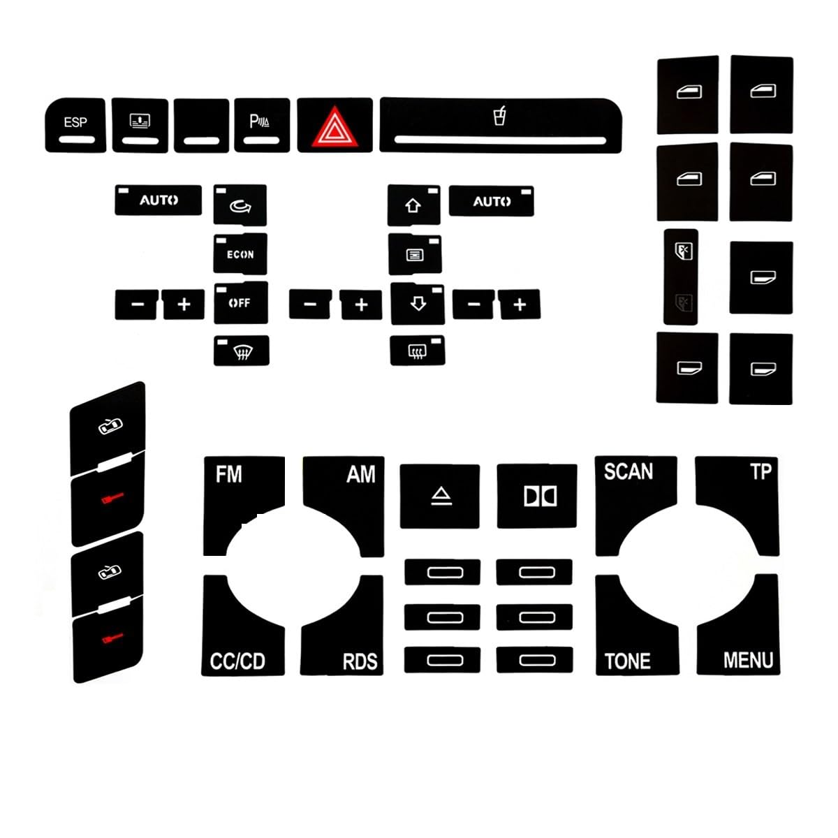 ningqonggongshi Auto Innenraum Tuning Kompatibel mit A4 B6 B7 2000-2008 Reparaturaufkleber Fensterheberschalter Knopf Reparatursatz Armaturenbrett Panel ESP Alarm Klima(Set Type B) von ningqonggongshi