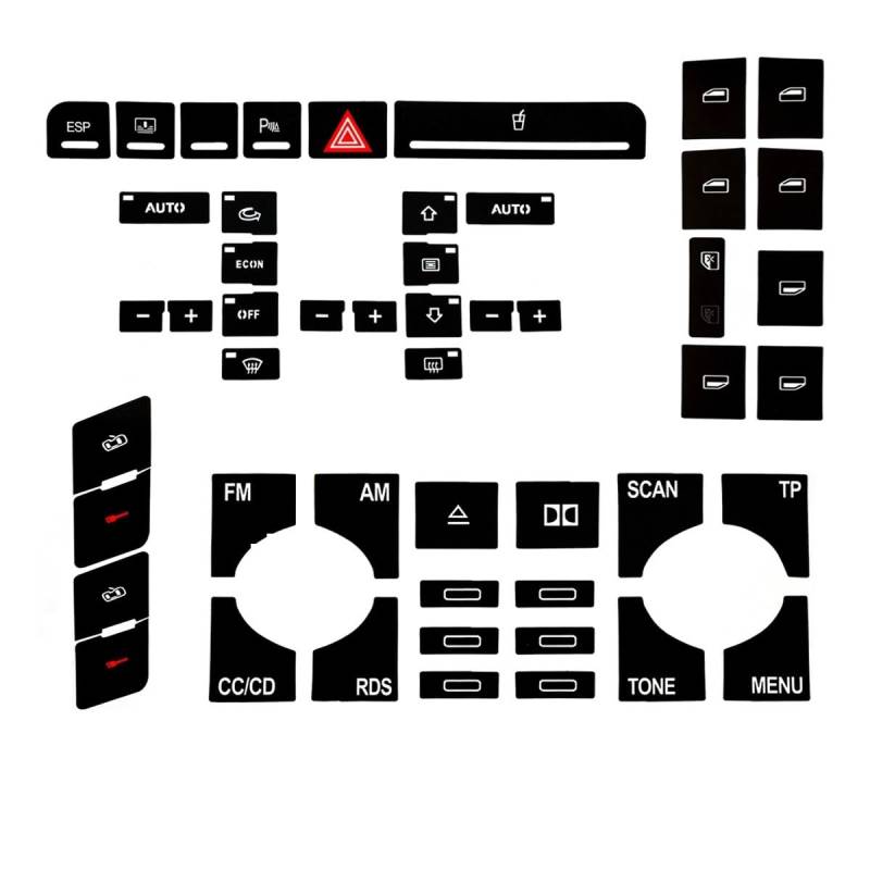 ningqonggongshi Auto Innenraum Tuning Kompatibel mit A4 B6 B7 2000-2008 Reparaturaufkleber Fensterheberschalter Knopf Reparatursatz Armaturenbrett Panel ESP Alarm Klima(Set Type B) von ningqonggongshi