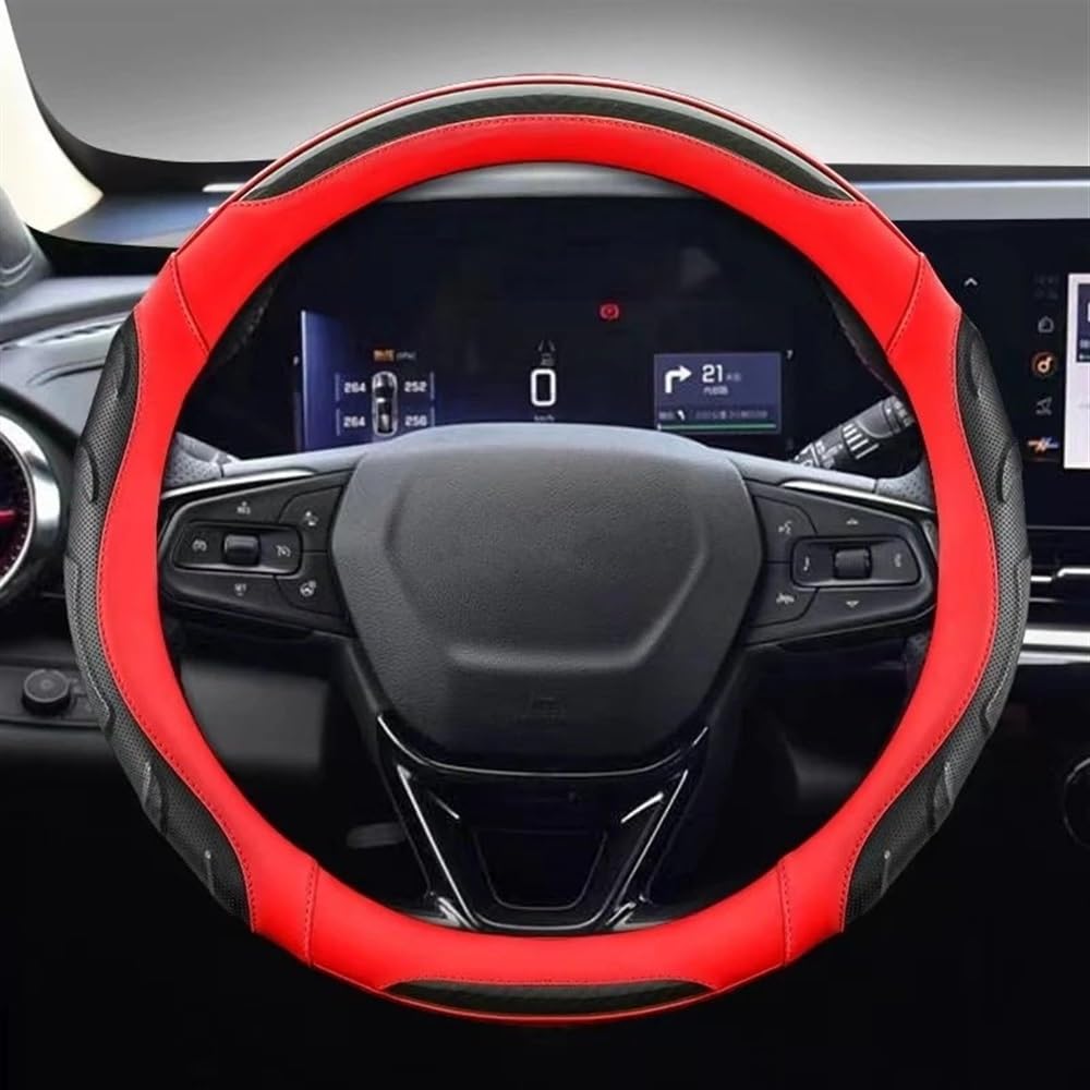 ningqonggongshi Auto Innenraum Tuning Kompatibel mit Chevrolet für Cruze für Malibu für Sail für Spark PU Auto Lenkräder Abdeckung 38 cm 15 Zoll(RED) von ningqonggongshi