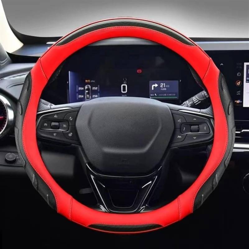ningqonggongshi Auto Innenraum Tuning Kompatibel mit Chevrolet für Cruze für Malibu für Sail für Spark PU Auto Lenkräder Abdeckung 38 cm 15 Zoll(RED) von ningqonggongshi