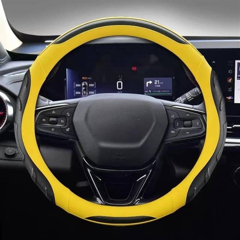 ningqonggongshi Auto Innenraum Tuning Kompatibel mit Chevrolet für Cruze für Malibu für Sail für Spark PU Auto Lenkräder Abdeckung 38 cm 15 Zoll(Yellow) von ningqonggongshi
