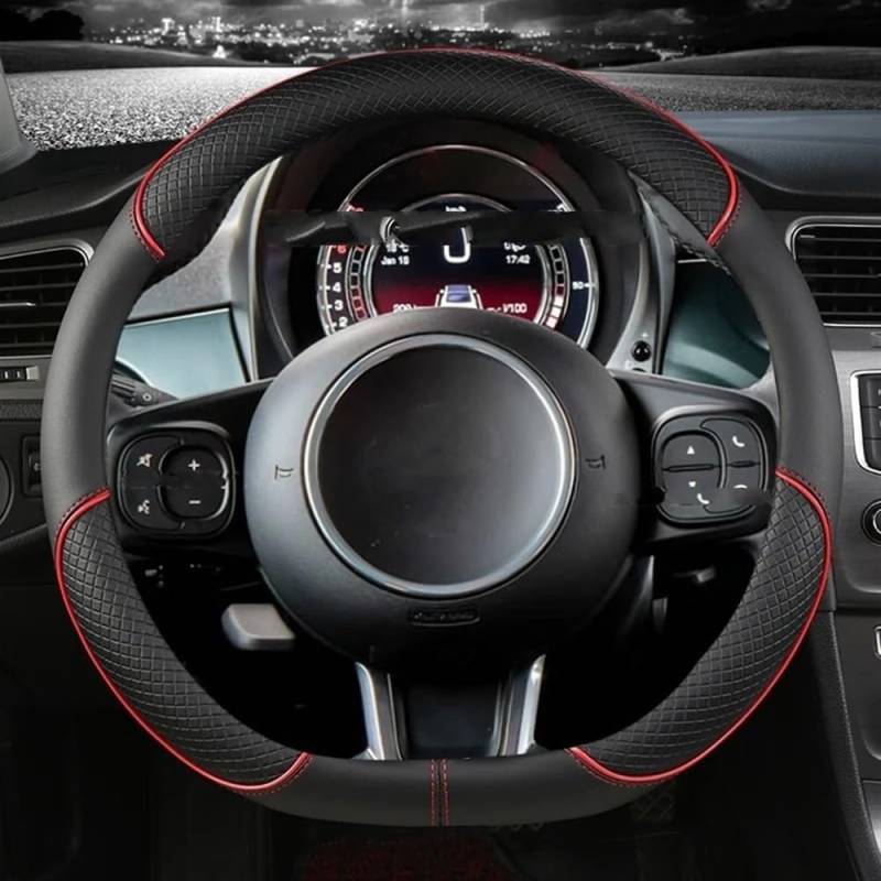 ningqonggongshi Auto Innenraum Tuning Kompatibel mit FIAT Für 500L 2014-2018 Für 500X 2015-2022 Auto Lenkrad Abdeckung PU Auto Zubehör(RED D Shape) von ningqonggongshi