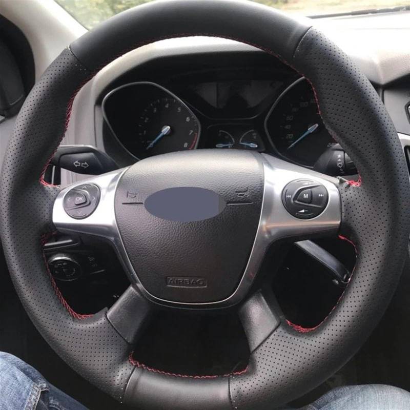ningqonggongshi Auto Innenraum Tuning Kompatibel mit Ford für Focus 3 2012 2013 2014 für C-MAX 2011–2014 für KUGA für Escape 2013–2016 Schwarze weiche PU-DIY-Auto-Lenkradabdeckung(White Thread) von ningqonggongshi