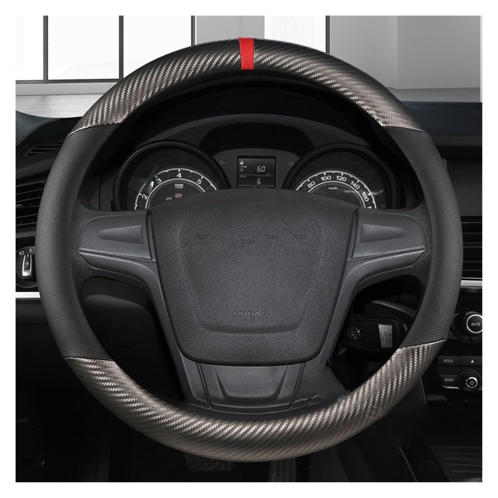 ningqonggongshi Auto Innenraum Tuning Kompatibel mit MG Für 3 5 6 7 ZS HS GS EHS EZS GT EV RX Carbon Faser PU Auto Lenkrad Abdeckung 15 Zoll/38 cm Währung Zubehör(Gray,O Shape) von ningqonggongshi