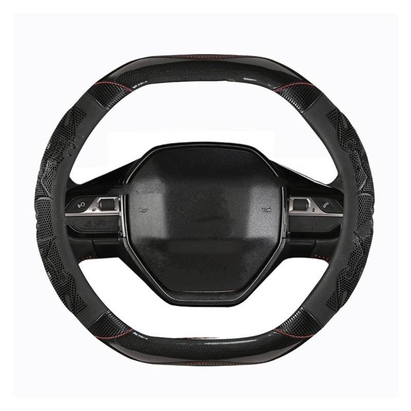 ningqonggongshi Auto Innenraum Tuning Kompatibel mit Peugeot für 2008 2019 2020 2022 für E2008 2020 Auto-Lenkradabdeckung Kohlefaser + PU rutschfest Auto-Zubehör Innenausstattung(6) von ningqonggongshi