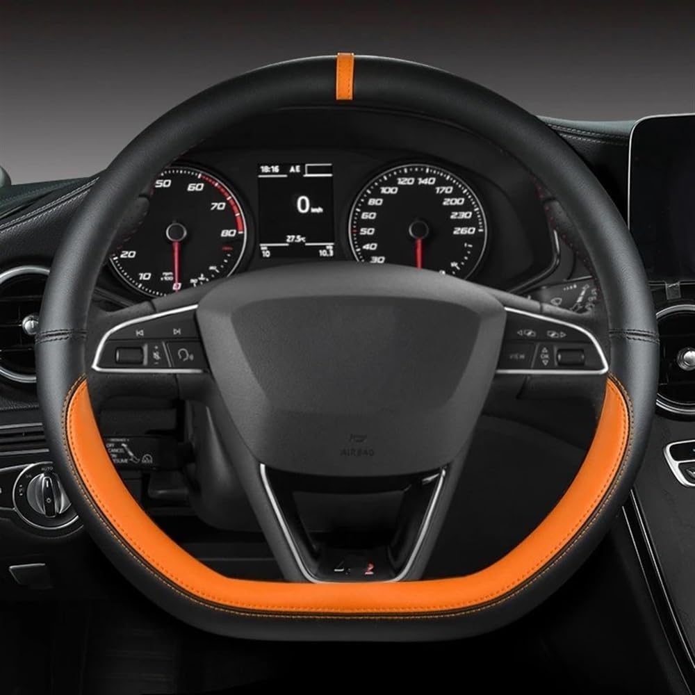 ningqonggongshi Auto Innenraum Tuning Kompatibel mit Seat für Tarraco für Arona PU-Auto-Lenkradbezug 38 cm(Orage D Shape) von ningqonggongshi