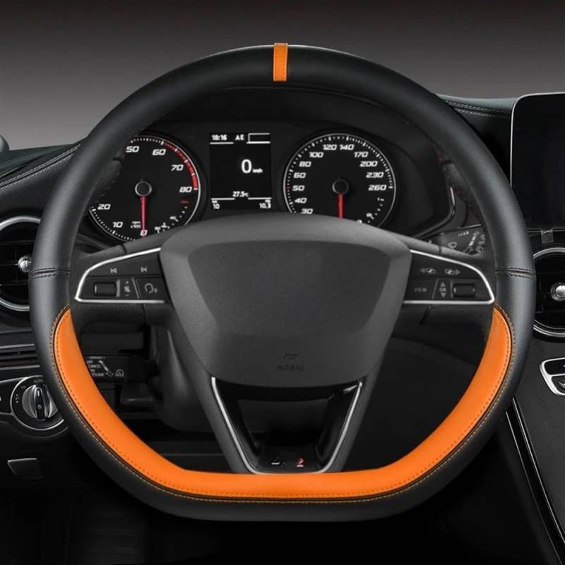 ningqonggongshi Auto Innenraum Tuning Kompatibel mit Seat für Tarraco für Arona PU-Auto-Lenkradbezug 38 cm(Orage D Shape) von ningqonggongshi