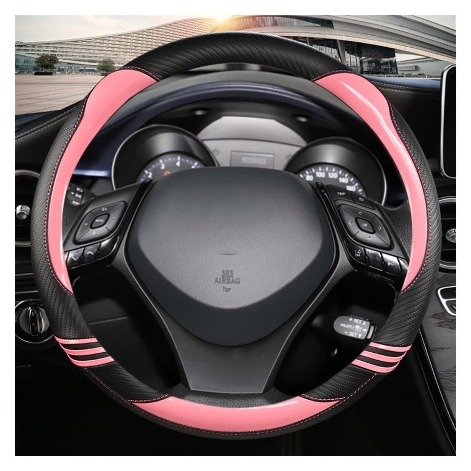 ningqonggongshi Auto Innenraum Tuning Kompatibel mit Toyota Für C-HR 2017 2020 2021 2022 Für Izoa 2018 2019 2021 Carbon Faser PU Sport Auto Lenkrad Abdeckung Auto Zubehör(1) von ningqonggongshi