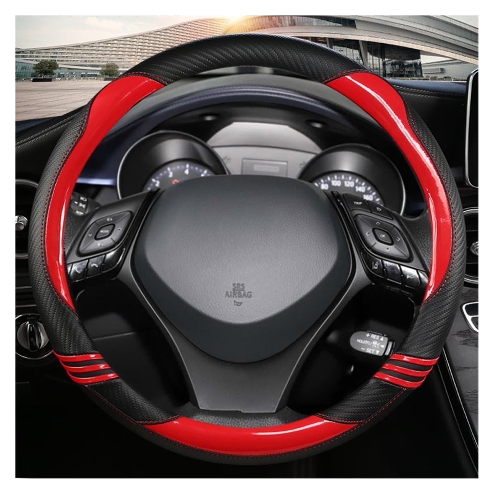 ningqonggongshi Auto Innenraum Tuning Kompatibel mit Toyota Für C-HR 2017 2020 2021 2022 Für Izoa 2018 2019 2021 Carbon Faser PU Sport Auto Lenkrad Abdeckung Auto Zubehör(5) von ningqonggongshi