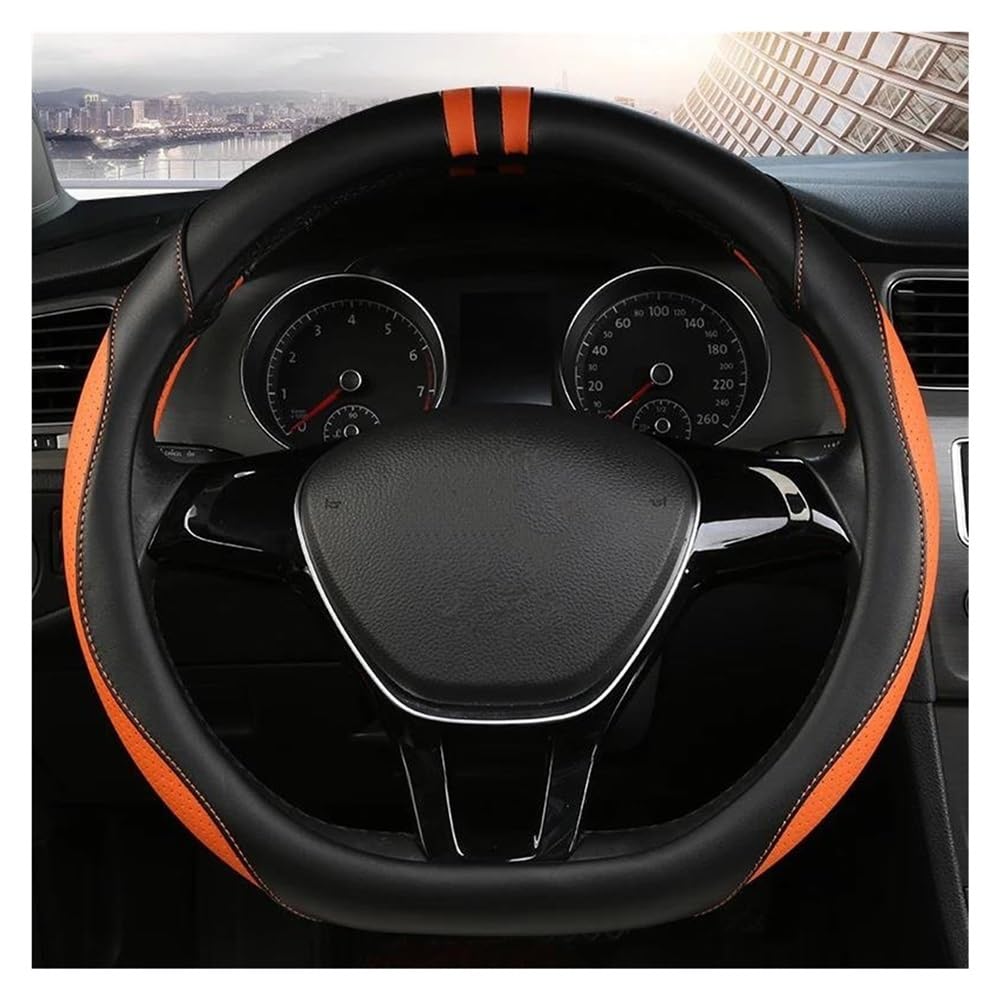 ningqonggongshi Auto Innenraum Tuning Kompatibel mit VW für Phideon für Polo Up für Vento 38 cm PU D-Form Auto-Lenkräder Abdeckung Auto-Innenraum(Orange) von ningqonggongshi