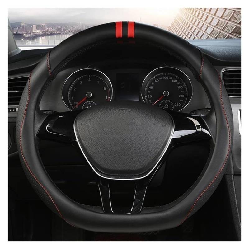 ningqonggongshi Auto Innenraum Tuning Kompatibel mit VW für Phideon für Polo Up für Vento 38 cm PU D-Form Auto-Lenkräder Abdeckung Auto-Innenraum(Red) von ningqonggongshi
