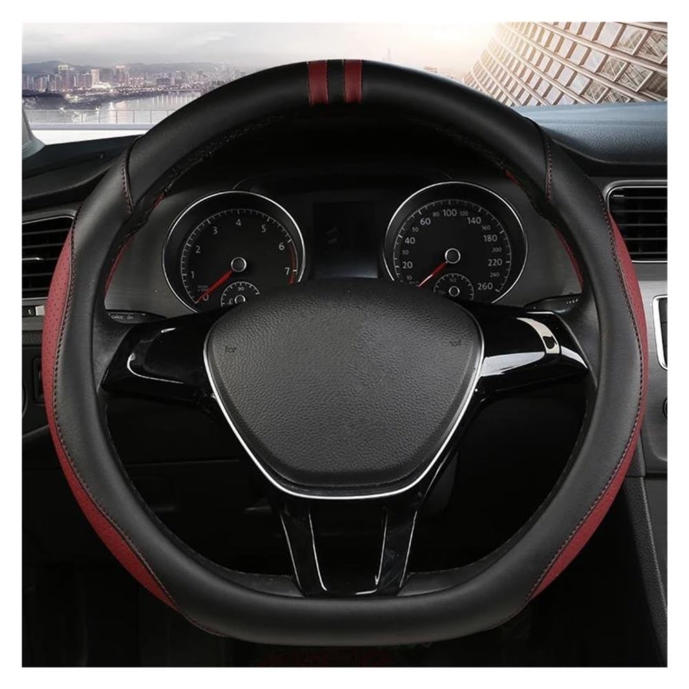 ningqonggongshi Auto Innenraum Tuning Kompatibel mit VW für Phideon für Polo Up für Vento 38 cm PU D-Form Auto-Lenkräder Abdeckung Auto-Innenraum(Wine Red) von ningqonggongshi