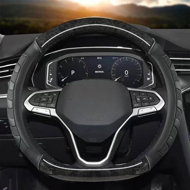 ningqonggongshi Auto Innenraum Tuning Kompatibel mit VW für Santana 2016–2021 für Tiguan 2015–2021 D-förmige Auto-Lenkradabdeckung PU-Lenkradnaben(Black) von ningqonggongshi