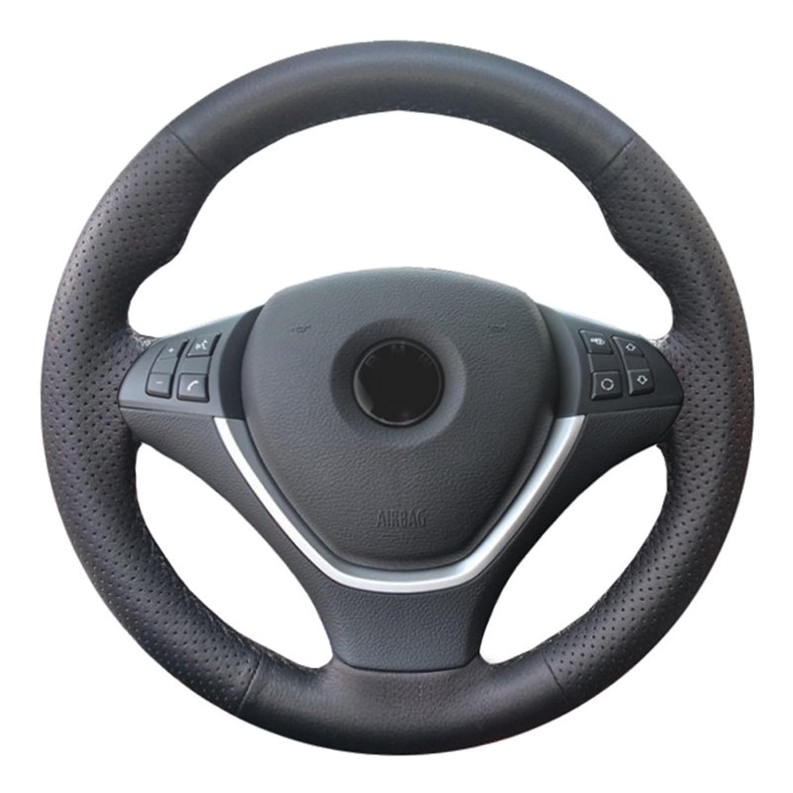 ningqonggongshi Auto Innenraum Tuning Kompatibel mit X6 E71 2008–2012 2013 2014 für E70 X5 2008–2013 schwarzer PU-Auto-Lenkrad-Abdeckungsschutz Innenzubehör(Red Thread) von ningqonggongshi