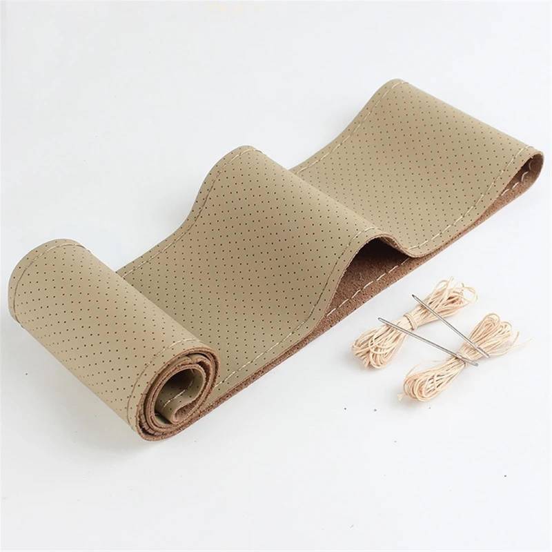 ningqonggongshi Auto Innenraum Tuning PU DIY Auto Lenkrad Abdeckung Geflecht 38 cm 15 Zoll Hand-genäht Weiche Nicht-Slip Atmungsaktive Auto Lenkrad Fall Innen Zubehör(Beige 2) von ningqonggongshi