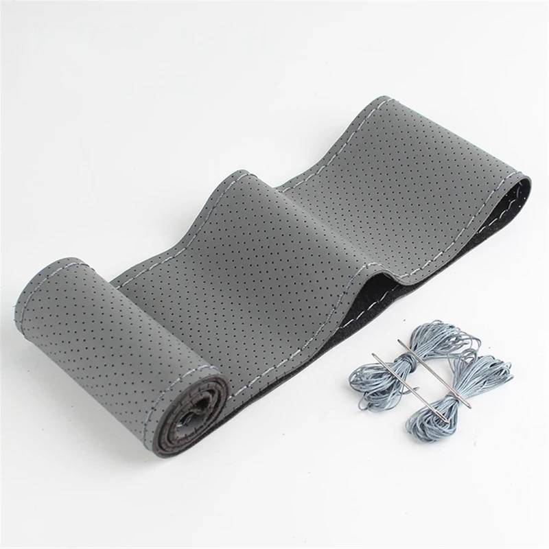 ningqonggongshi Auto Innenraum Tuning PU DIY Auto Lenkrad Abdeckung Geflecht 38 cm 15 Zoll Hand-genäht Weiche Nicht-Slip Atmungsaktive Auto Lenkrad Fall Innen Zubehör(Gray 2) von ningqonggongshi