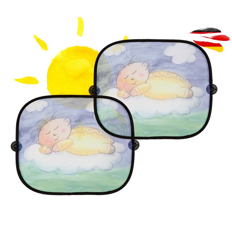 2er Set Sonnenschutz Auto mit UV Schutz UPF für Babys und Kinder, Sonnenschutz für Seitenscheibe mit Saugnapf, Fensterschutz Verdunkelung, Sonnenblende für PKW, Fahrzeug, Protection zum verdunkeln von njoyn