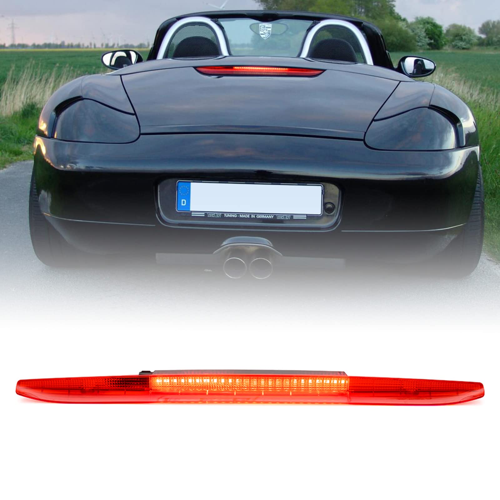 1 x rote LED-Bremslicht, hohe Stufe, 3. Bremslicht, kompatibel mit 1996–2004 P/Orsche Boxster 986 Rücklicht, mittlere Halterung, dritte Bremslicht von njssjd