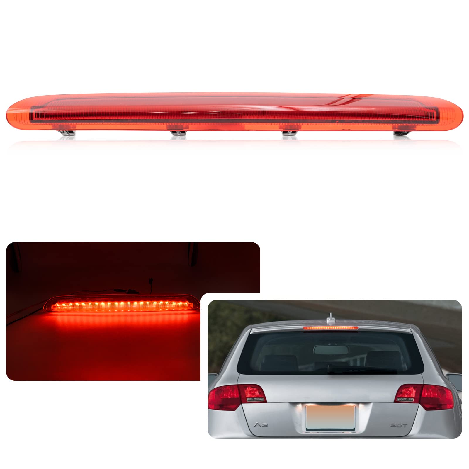 njssjd 1 x rote Linse LED 3. Bremsleuchte, hohe Halterung, Bremslicht für A-udi A3 S3 Sportback 2004–2013, Heckklappe, hohes drittes Bremslicht von njssjd
