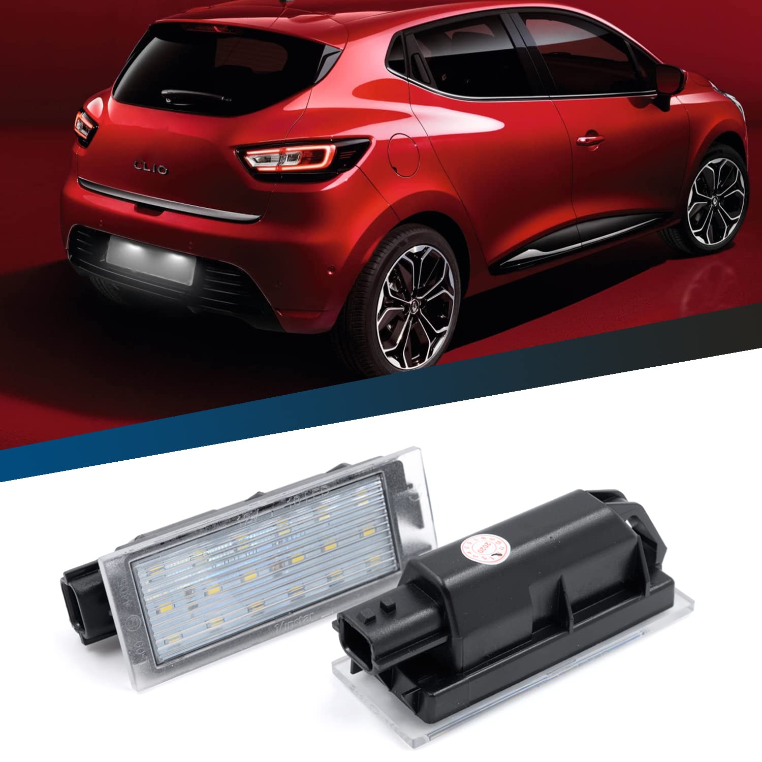 2 x LED-Kennzeichenbeleuchtung für Clio MK3 MK4 Megane MK2 MK3 Twingo II Laguna MK2 MK3 Kangoo Kadjar Master Traffic Bus Kasten Logan SMD Xenon-Weiß Auto Heckanhänger Lampe von njssjd