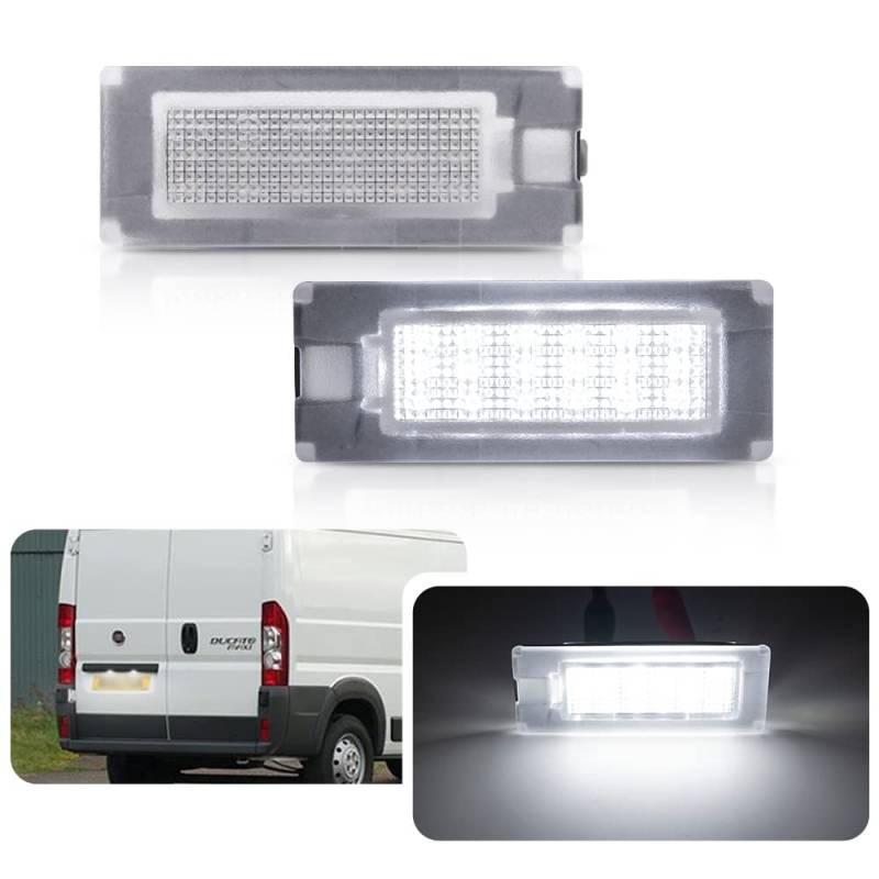 2X LED Kennzeichenbeleuchtung für Fiat Ducato, Peugeot Boxer, Citroen Jumper Bus/Kasten 2006-2019 - Canbus Weiße LED-Tag-Heckleuchte von njssjd