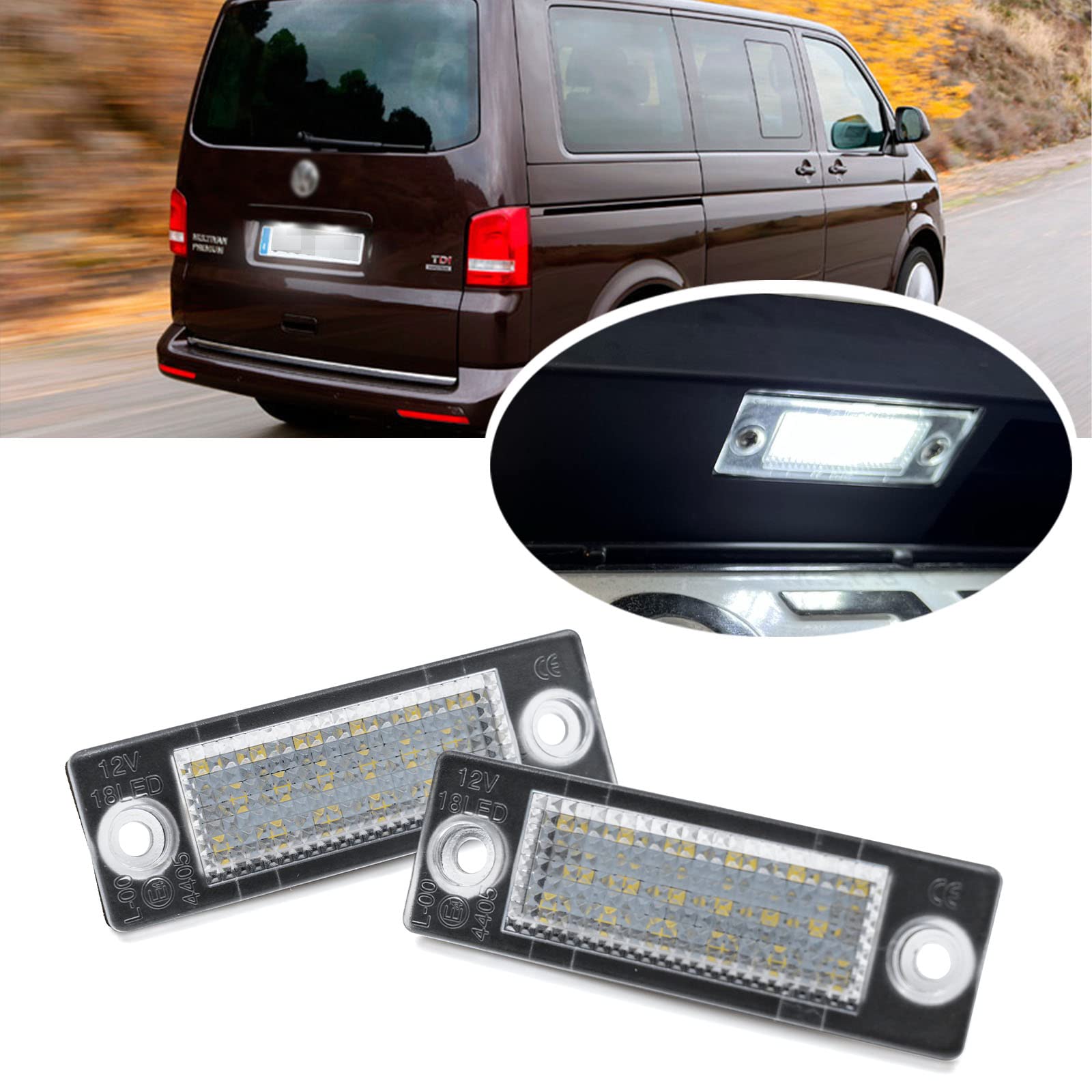 2 x LED Kennzeichenbeleuchtung für VW Caddy MK3 Transporter T5 T6 T6.1 Golf MK5 P/Assat B5 B6 J/etta Touran Skoda Superb 18-SMD 6000K Weiß Canbus LED Tag Lampen von njssjd
