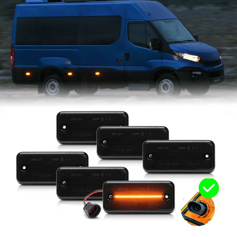 njssjd 6X LED Seitenblinker Marker Blinker Bernsteinfarben Lichter für Fiat Ducato Citroen Jumper Relais Peugeot Boxer I'veco Daily ab 2006 rauchierte Linse LED-Seitenmarker LKW-Parklicht von njssjd