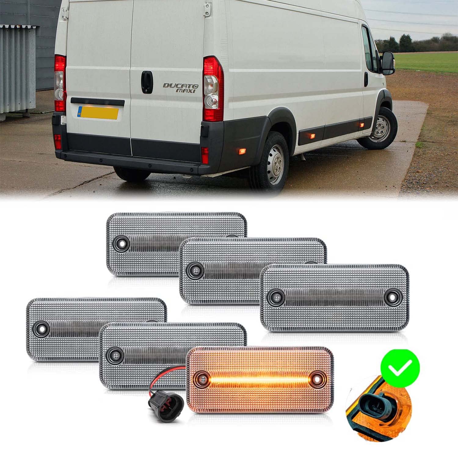 njssjd 6X LED Seitenblinker Marker Blinker Bernsteinfarben Lichter für Fiat Ducato Citroen Jumper Relais Peugeot Boxer I'veco Daily ab 2006 transparente Linse LED-Seitenmarker LKW-Parklicht von njssjd