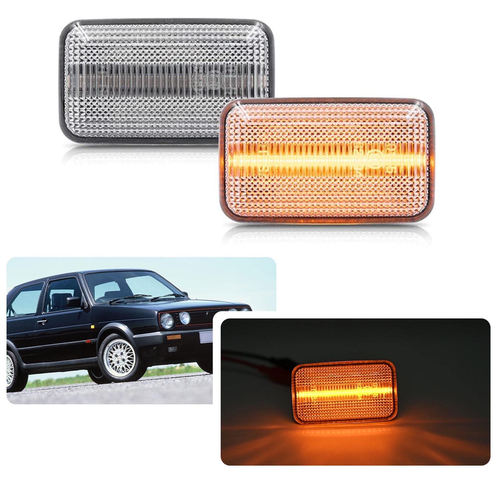 Bernsteinfarbene/klare LED-Seitenblinker für Volks Golf MK1 MK2 Polo MK2 J / etta MK2 S / cirocco MK2 Corrado, für A-udi A6 S2 Coupe Limousine Avant 80 90 100 200 Coupe B3 V8 von njssjd