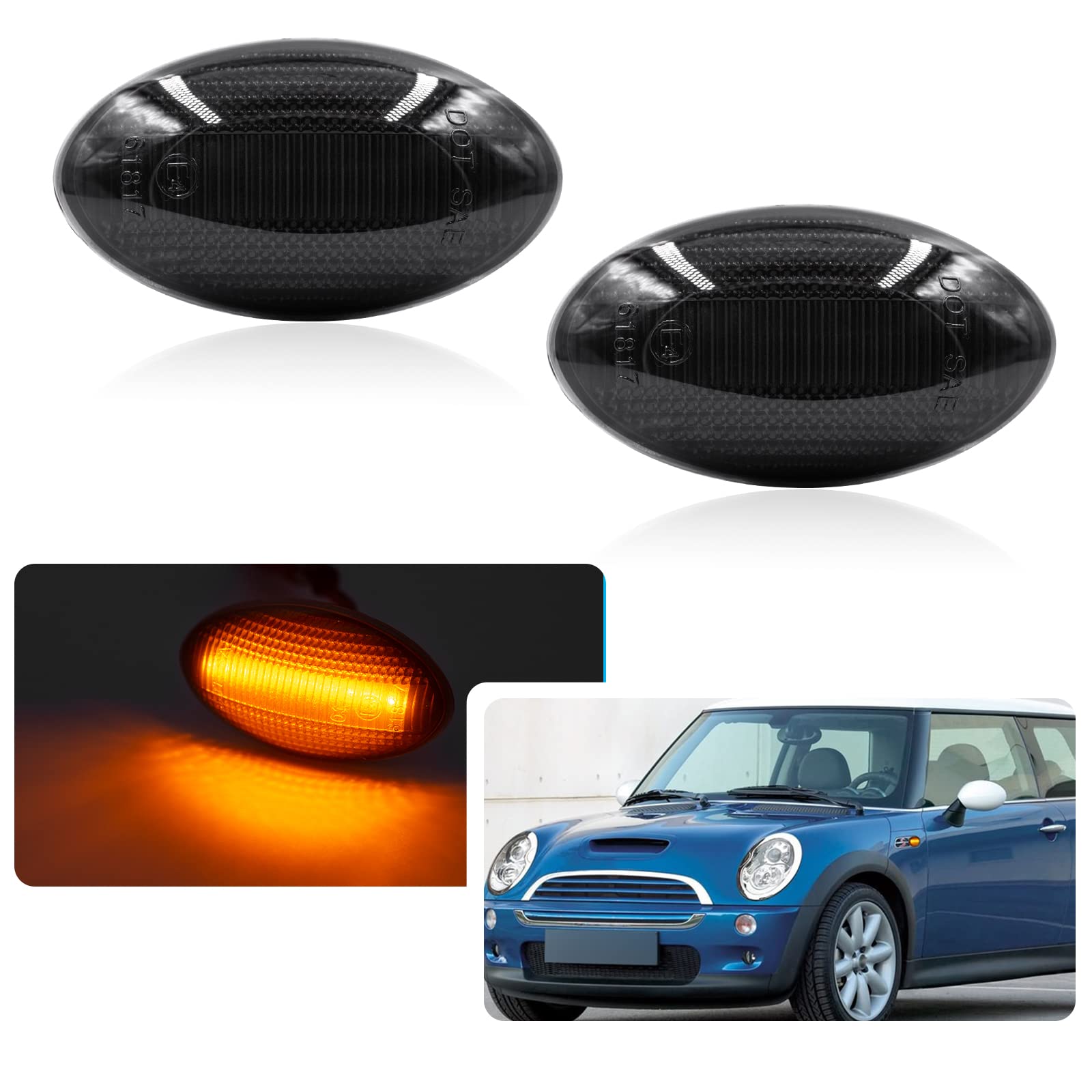 njssjd Canbus Smoke LED Seitenblinker Repeater Lichter für Mini Cooper R50 R53 2001-2006 R52 2004-2008 Frontfender LED Seitenblinker Blinker Blinker Lampen von njssjd