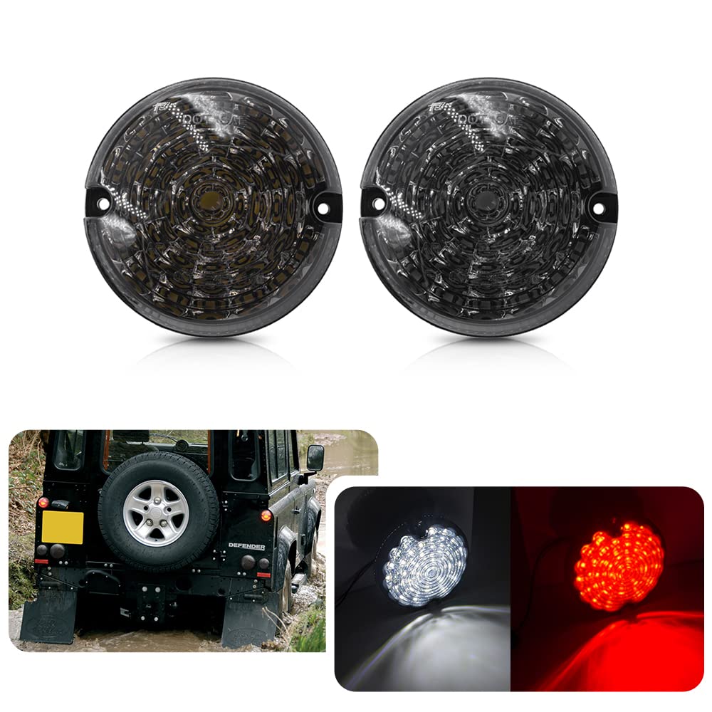 njssjd Defender Upgrade LED Nebelscheinwerfer - 2 Stück 95mm Runde Rauchglas Led Weiß Rückfahrlicht Rot Nebelschlussleuchte für Land Rover Defender 2001-2016 Defender Cabrio 1990-2016 njssjd Defender Upgrade LED Nebelscheinwerfer - 2 Stück 95mm Runde Rauchglas Led Weiß Rückfahrlicht Rot Nebelschlussleuchte für Land Rover Defender 2001-2016 Defender Cabrio 1990-2016 von njssjd