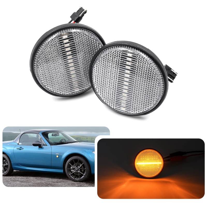 njssjd LED-Seitenanzeige-Blinker für Mazda MX-5 MK1 MK2 MK3 NA NB NC 1990-2015 Bernsteinfarbene LED-Seiten-Repeater-Markierungsleuchten vorne Klare Linse von njssjd