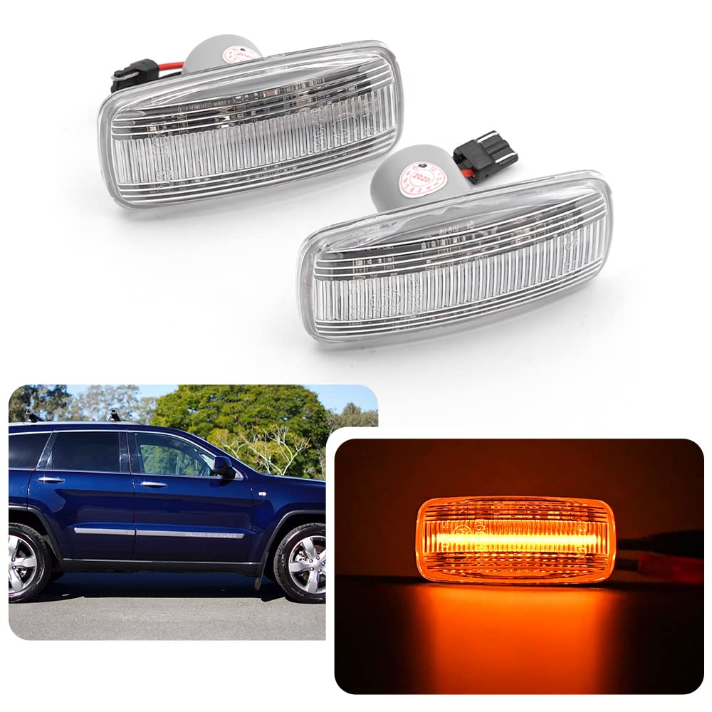 njssjd LED-Seitenblinker für Jeep Grand Cherokee Commander Compass Patriot Chrysler 300C vorne bernsteinfarbene klare LED-Blinker njssjd LED-Seitenblinker für Jeep Grand Cherokee Commander Compass Patriot Chrysler 300C vorne bernsteinfarbene klare LED-Blinker von njssjd