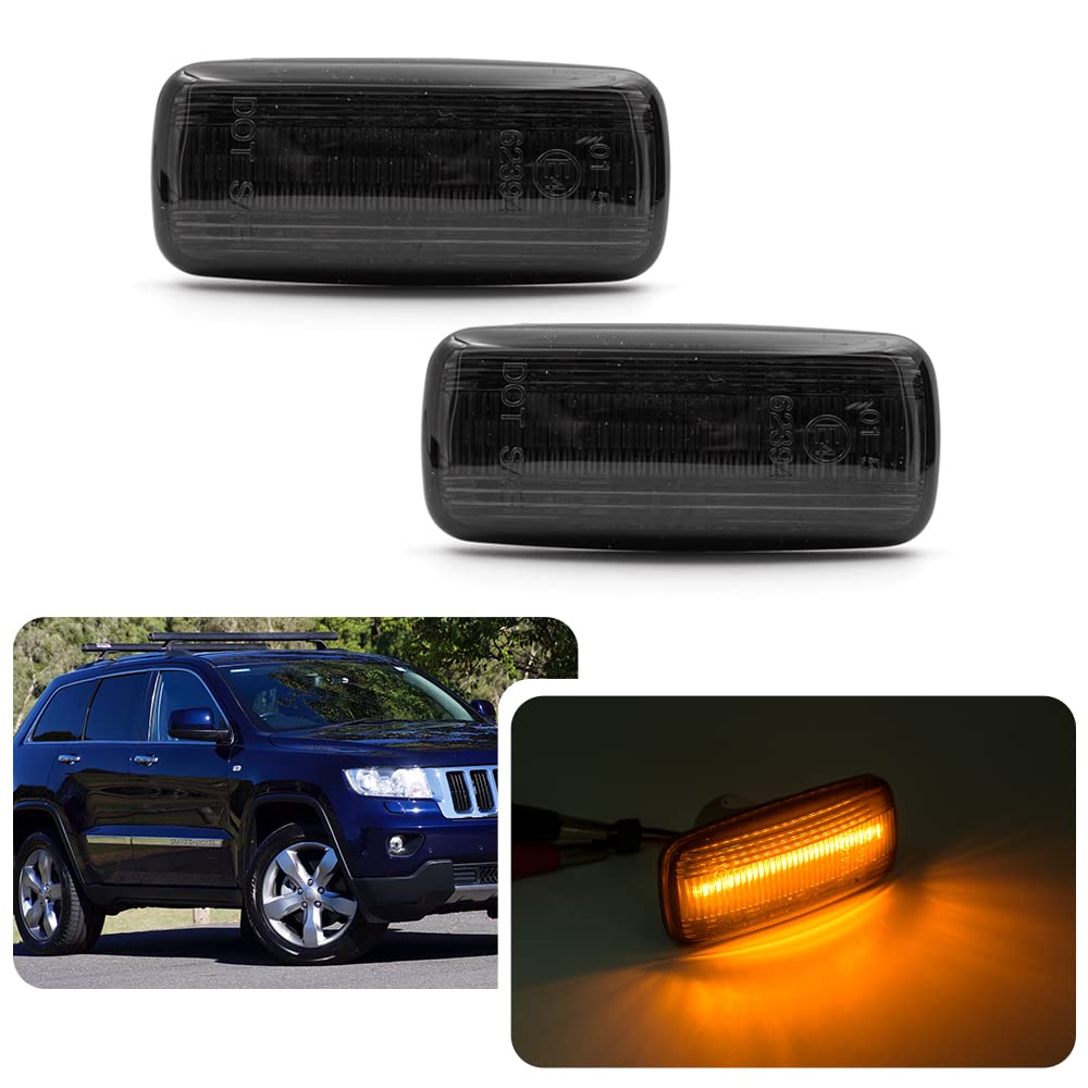 njssjd LED Seitenblinker Repeater Lichter für Jeep Grand Cherokee Commander Compass Patriot Chrysler 300C Front Amber Led Blinker Lampe Smoke Lens von njssjd