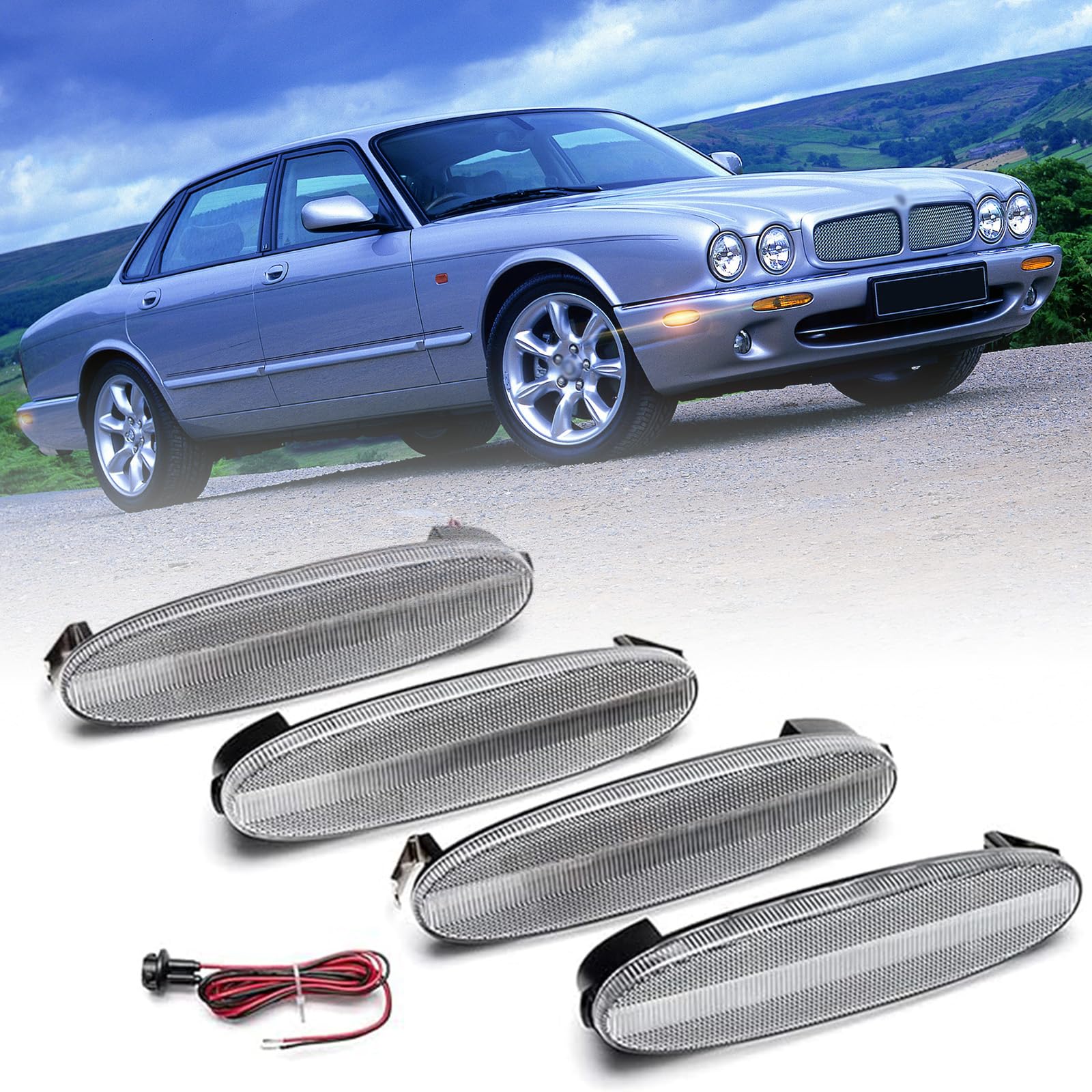 njssjd LED-Seitenmarkierungs-Seitenmarkierungsleuchte für Jaguar XJ X308 XJ8 XJ Sport XJR Daimler Super V8 vorne + hinten, klare Linse, bernsteinfarbene LED-Tagfahrlicht, 4 Stück njssjd LED-Seitenmarkierungs-Seitenmarkierungsleuchte für Jaguar XJ X308 XJ8 XJ Sport XJR Daimler Super V8 vorne + hinten, klare Linse, bernsteinfarbene LED-Tagfahrlicht, 4 Stück von njssjd