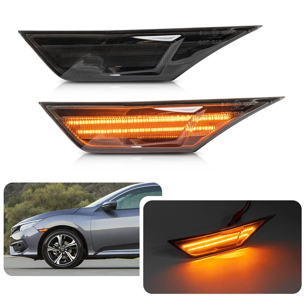 njssjd Smoke LED Seitenmarkierungsleuchten für MK10 Honda Civic Limousine Schrägheck Type R 2016 2017 2018 2019 2020 2021 Front Amber Led Side Marker Repeater Blinker Lampen von njssjd