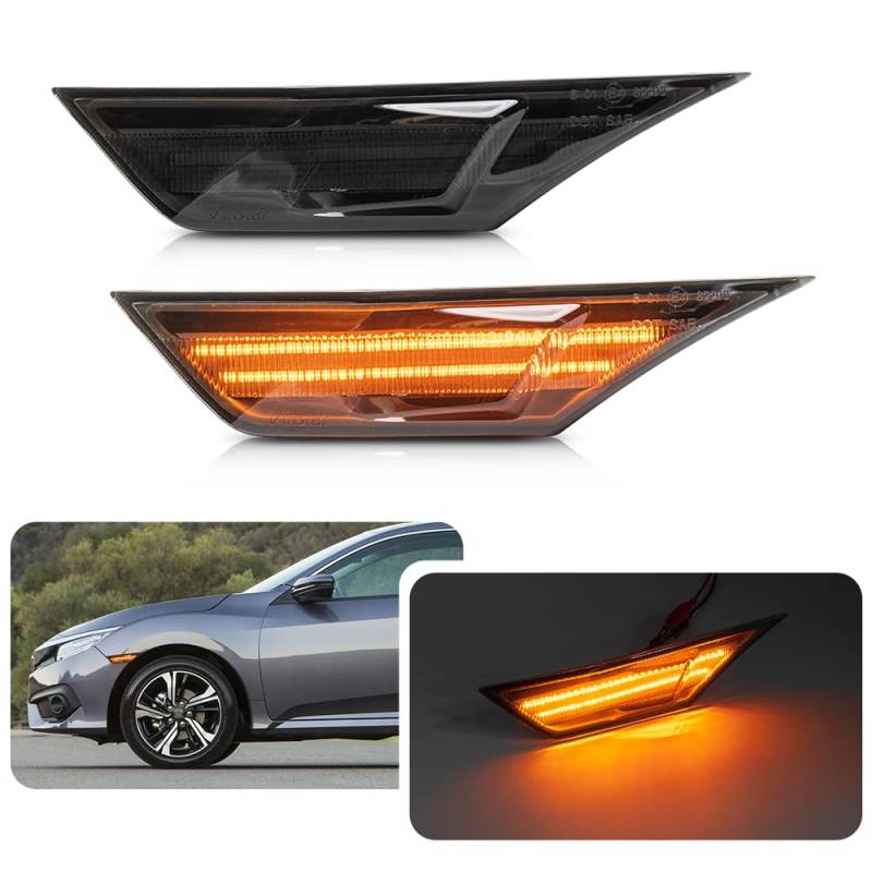 njssjd Smoke LED Seitenmarkierungsleuchten für MK10 Honda Civic Limousine Schrägheck Type R 2016 2017 2018 2019 2020 2021 Front Amber Led Side Marker Repeater Blinker Lampen von njssjd