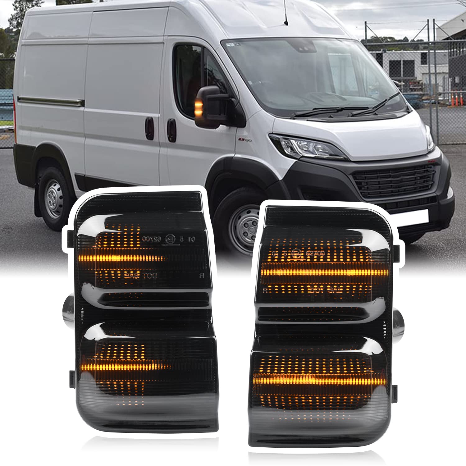 NJSSJD Dynamische LED-Seitenspiegel-Lichtblinker Kompatibel mit 2006-2023 Peugeot Boxer Fiat Ducato 250 Blinker C-itroen Jumper Relais Bernsteinfarbene Anzeige Seitenflügel-Rückspiegellampe schwarz von njssjd