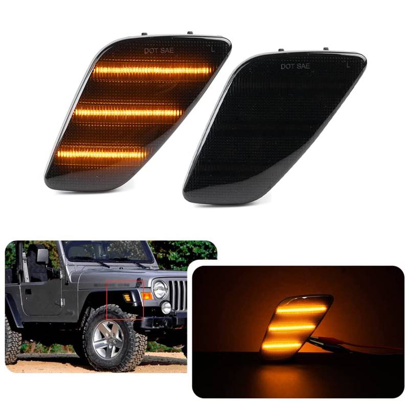 njssjd LED Blinker Anzeige Repeater Lampe für Jeep Wrangler TJ 1997–2006, gelbe Seitenmarkierungsleuchten, gesmokte Linse von njssjd