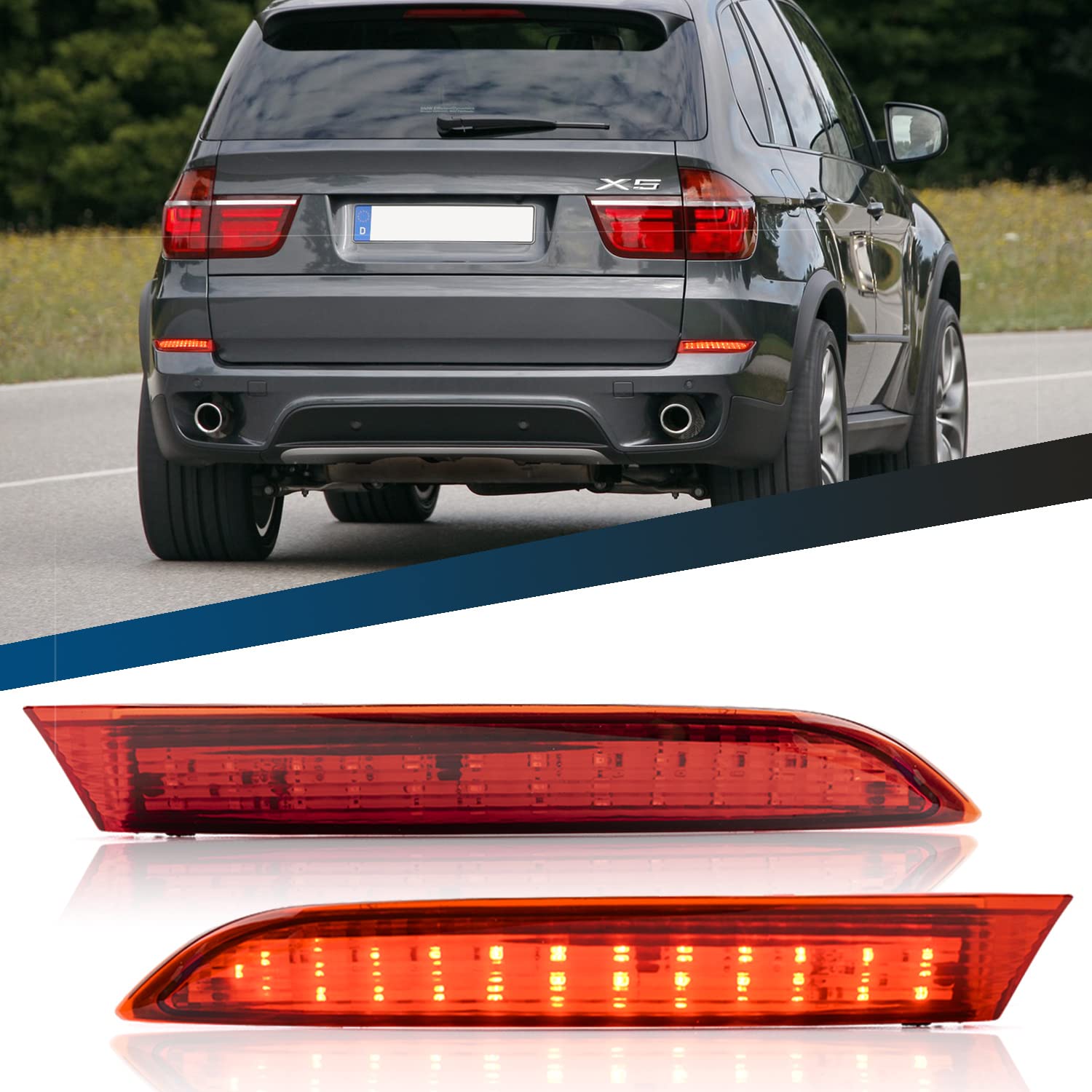 njssjd LED Heckstoßstangen-Reflektorlicht Kompatibel mit 2010-2013 B-MW X5 E70 LCI ohne M Sportpaket Nur Modelle Rückleuchten mit rotem Glas ersetzen # 63147240997, 63147240998 njssjd LED Heckstoßstangen-Reflektorlicht Kompatibel mit 2010-2013 B-MW X5 E70 LCI ohne M Sportpaket Nur Modelle Rückleuchten mit rotem Glas ersetzen # 63147240997, 63147240998 von njssjd
