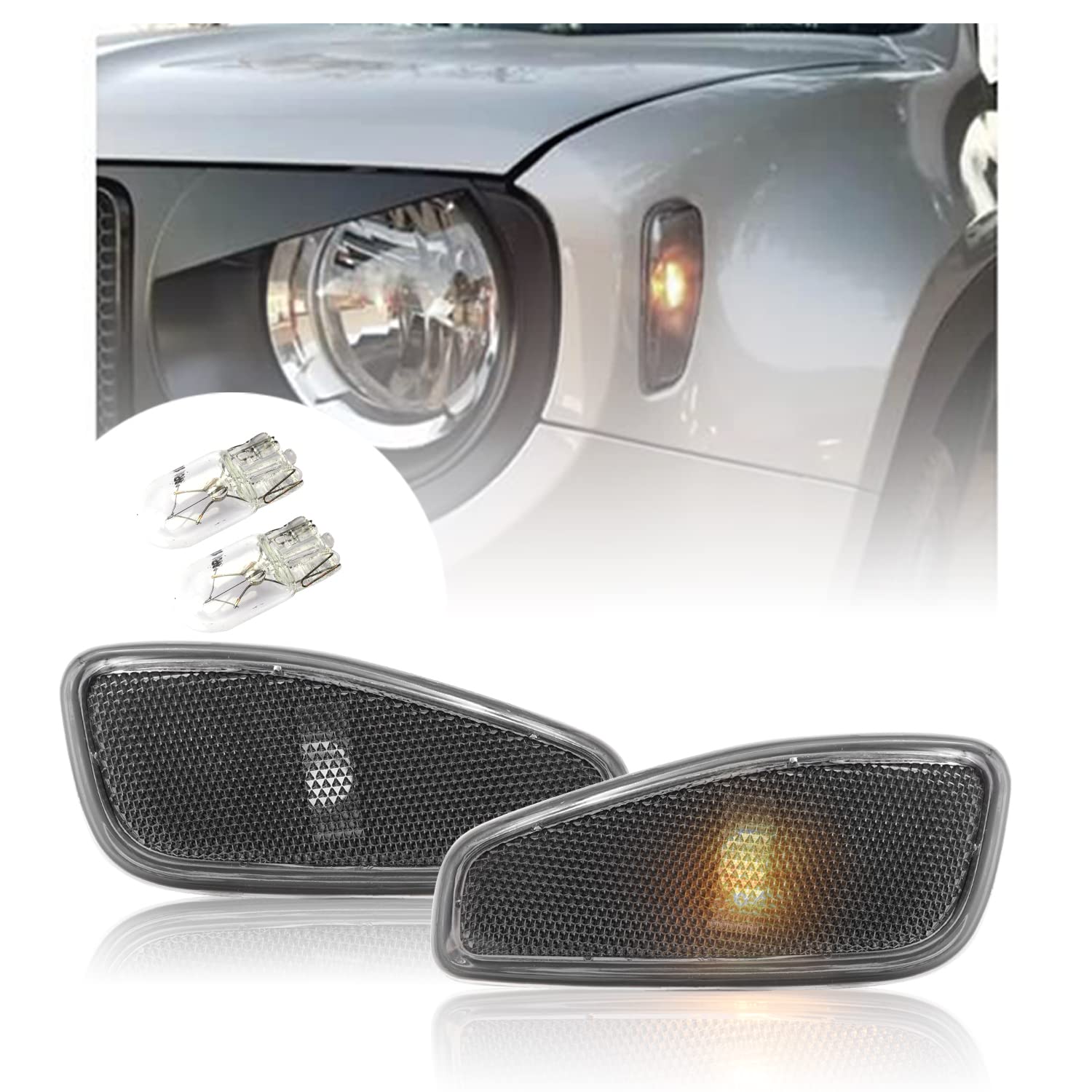njssjd Rauchglas Seitenblinker Repeater Blinker Licht W/Halogenlampe für 2015–2022 Jeep Renegade Canbus Keine Fehler OEM Passform (2 Stück) von njssjd